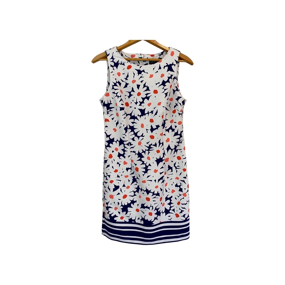 Madison Leigh Dress Size 8 White Blue Floralโ Sleeveless Knee Length Career
